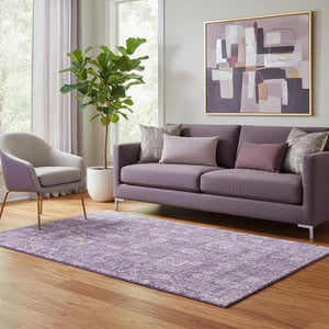 HomeRoots 5' X 8' Purple And Ivory Floral Area Rug - Washable, Stain Resistant, UV Protected for Homes 653412