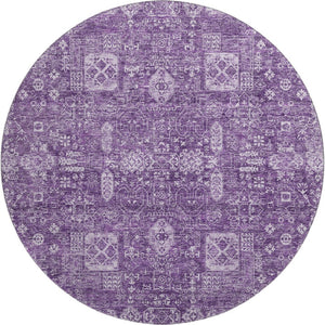 HomeRoots 8' Purple Floral Washable Round Rug with UV Protection – Elegant, Stain-Resistant, Durable Design! 653413