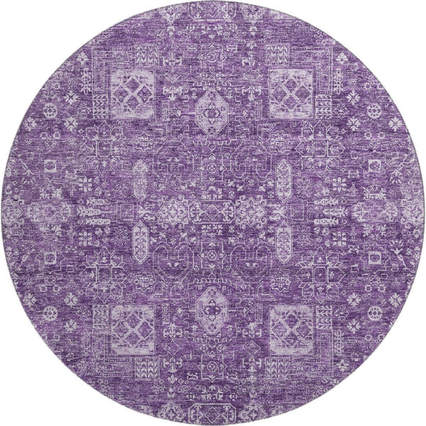 HomeRoots 8' Purple Floral Washable Round Rug with UV Protection – Elegant, Stain-Resistant, Durable Design! 653413