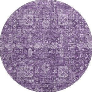 HomeRoots 8' Purple Floral Washable Round Rug with UV Protection – Elegant, Stain-Resistant, Durable Design! 653413