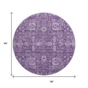 HomeRoots 8' Purple Floral Washable Round Rug with UV Protection – Elegant, Stain-Resistant, Durable Design! 653413