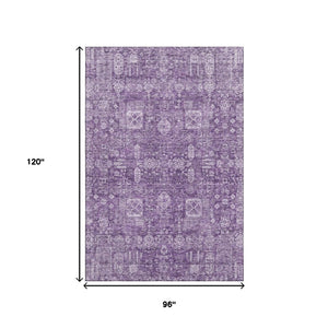 HomeRoots 8' X 10' Elegant Purple and Ivory Floral Area Rug - Washable, UV-Protected, Stain-Resistant Design 653414
