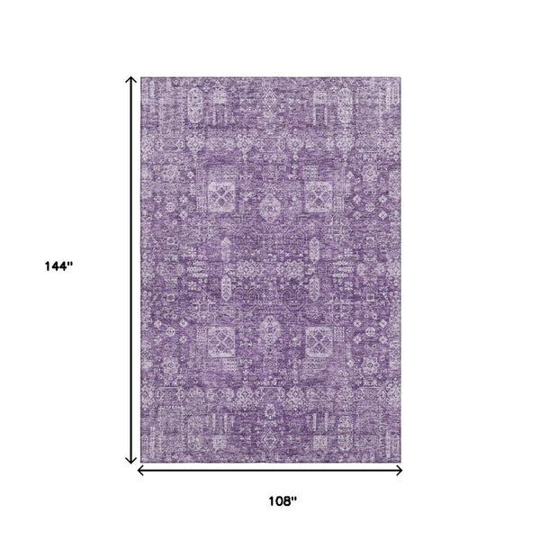 HomeRoots 9' X 12' Floral Area Rug in Purple & Ivory - Washable, UV Protected & Perfect for Family Spaces 653415