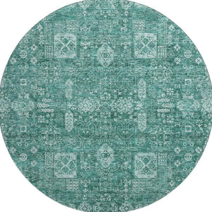 HomeRoots 8' Teal And Aqua Floral Round Rug - Washable, UV Protected, Durable, Soft & Stylish for Any Space 653419