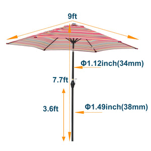 English Elm 9FT Outdoor Patio Umbrella with 108" Hex Canopy, Crank Lift & Tilt, UV40+ Weather-Resistant Steel Pole Red striped W65632236