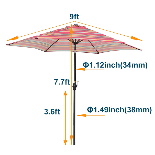 English Elm 9FT Outdoor Patio Umbrella with 108" Hex Canopy, Crank Lift & Tilt, UV40+ Weather-Resistant Steel Pole Red striped W65632236