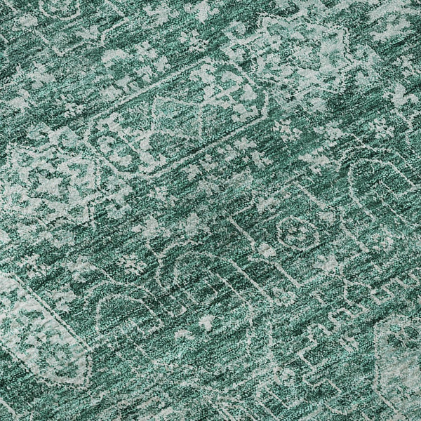 HomeRoots 8' X 10' Teal & Aqua Floral Area Rug - Washable, UV-Protected, Stain-Resistant for Stylish Living Spaces 653420
