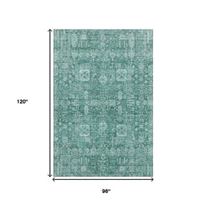 HomeRoots 8' X 10' Teal & Aqua Floral Area Rug - Washable, UV-Protected, Stain-Resistant for Stylish Living Spaces 653420