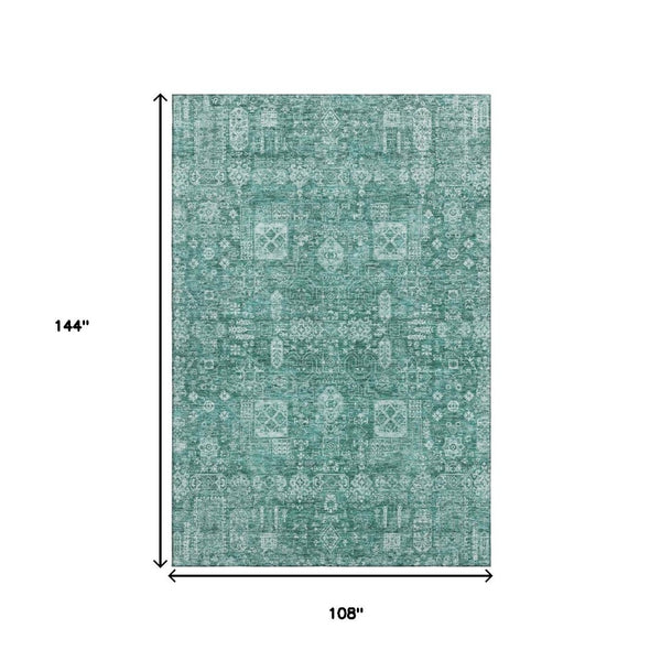 HomeRoots 9' X 12' Teal and Aqua Floral Area Rug - Durable, Stain-Resistant, UV Protected for Stylish Living Spaces 653421