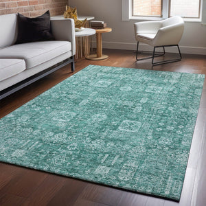 HomeRoots 10' X 14' Teal and Aqua Floral Washable Area Rug - UV Protected, Soft, Stylish & Durable for Any Space! 653422
