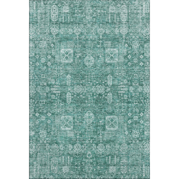 HomeRoots 10' X 14' Teal and Aqua Floral Washable Area Rug - UV Protected, Soft, Stylish & Durable for Any Space! 653422