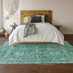 HomeRoots 10' X 14' Teal and Aqua Floral Washable Area Rug - UV Protected, Soft, Stylish & Durable for Any Space! 653422