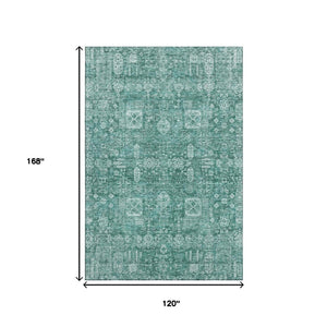 HomeRoots 10' X 14' Teal and Aqua Floral Washable Area Rug - UV Protected, Soft, Stylish & Durable for Any Space! 653422