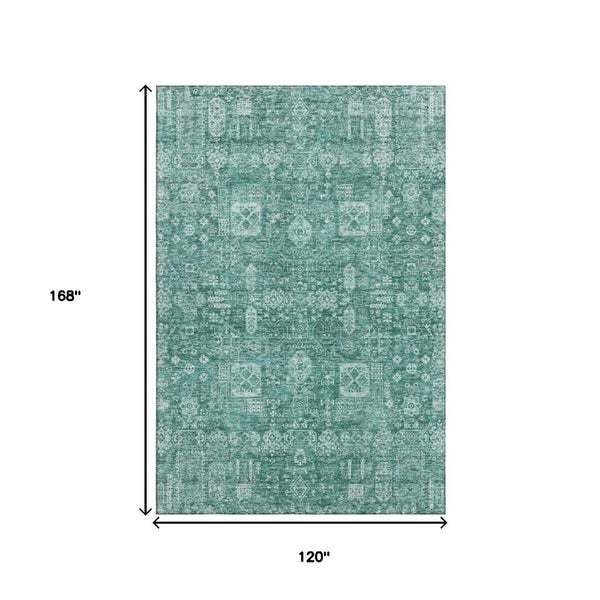 HomeRoots 10' X 14' Teal and Aqua Floral Washable Area Rug - UV Protected, Soft, Stylish & Durable for Any Space! 653422