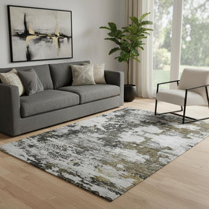 HomeRoots 5' X 8' Abstract Taupe Ivory Charcoal Area Rug - Washable, UV Protected, Durable & Stylish Design 653424