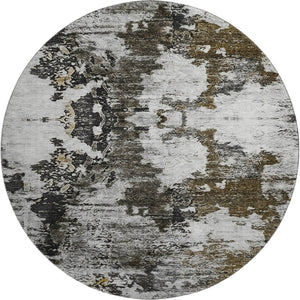 HomeRoots 8' Stylish Taupe, Ivory & Charcoal Abstract Round Rug - Washable, UV Protected & Stain Resistant! 653425