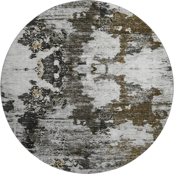 HomeRoots 8' Stylish Taupe, Ivory & Charcoal Abstract Round Rug - Washable, UV Protected & Stain Resistant! 653425