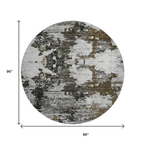 HomeRoots 8' Stylish Taupe, Ivory & Charcoal Abstract Round Rug - Washable, UV Protected & Stain Resistant! 653425