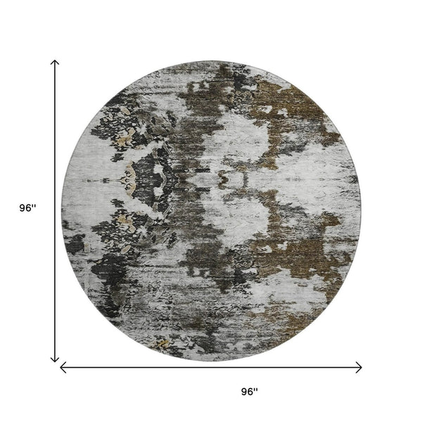 HomeRoots 8' Stylish Taupe, Ivory & Charcoal Abstract Round Rug - Washable, UV Protected & Stain Resistant! 653425