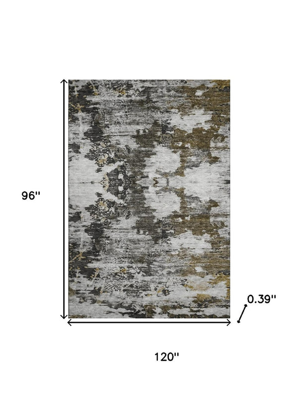 HomeRoots 8' X 10' Abstract Washable Area Rug in Taupe, Ivory & Charcoal - UV Protected, Durable, Stylish Design 653426