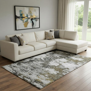 HomeRoots 8' X 10' Abstract Washable Area Rug in Taupe, Ivory & Charcoal - UV Protected, Durable, Stylish Design 653426