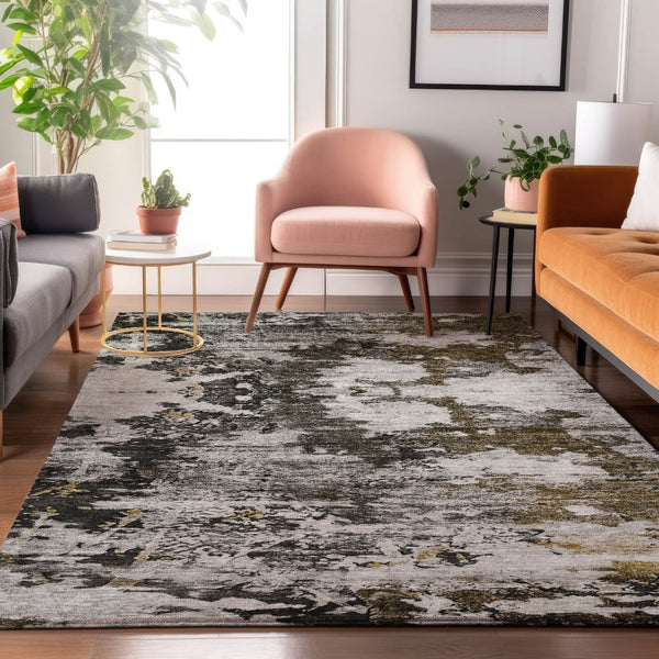 HomeRoots 9' X 12' Taupe Ivory Charcoal Abstract Area Rug - Durable, Stain-Resistant with UV Protection! 653427