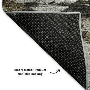 HomeRoots 9' X 12' Taupe Ivory Charcoal Abstract Area Rug - Durable, Stain-Resistant with UV Protection! 653427