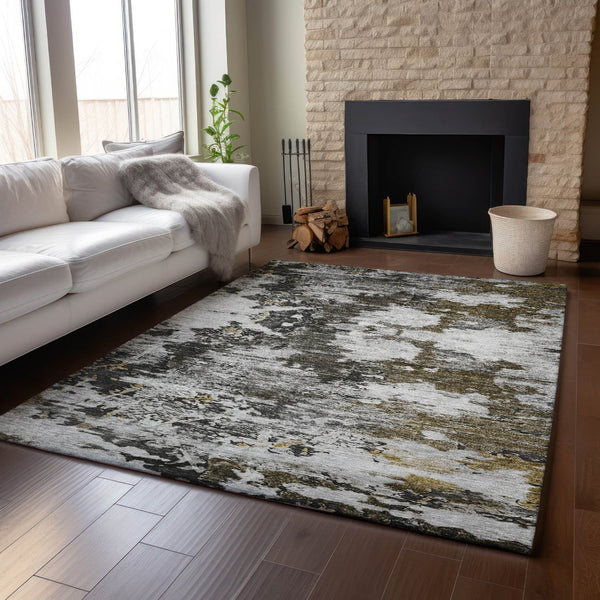 HomeRoots 9' X 12' Taupe Ivory Charcoal Abstract Area Rug - Durable, Stain-Resistant with UV Protection! 653427