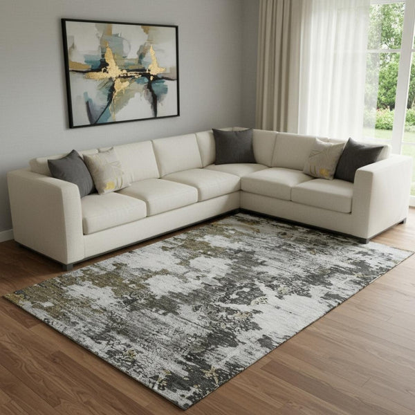 HomeRoots 9' X 12' Taupe Ivory Charcoal Abstract Area Rug - Durable, Stain-Resistant with UV Protection! 653427