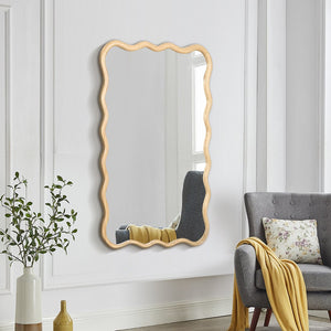 English Elm Solid Wood Wavy Rectangle Mirror - 40"X28" Handcrafted Modern Decor For Entryway, Bathroom, Living Room W1445P189612-GIGA