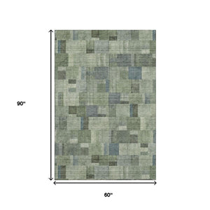 HomeRoots 5' X 8' Geometric Area Rug - Soft, Washable, UV-Protected, Pet-Friendly, Stylish for Modern Homes 653430