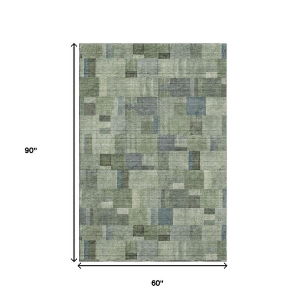 HomeRoots 5' X 8' Geometric Area Rug - Soft, Washable, UV-Protected, Pet-Friendly, Stylish for Modern Homes 653430