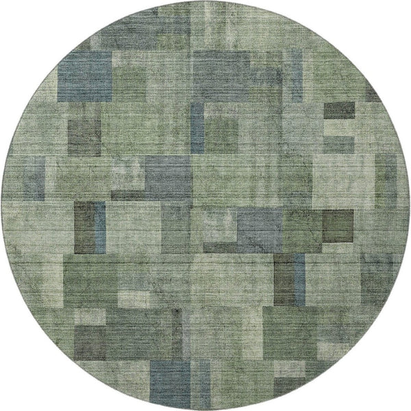 HomeRoots 8' Modern Geometric Round Rug in Green, Blue, and Gray – Washable, UV-Protected, Stain Resistant! 653431