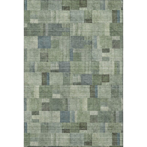 HomeRoots 9' X 12' Geometric Area Rug - Washable, UV-Protected, Stylish Green, Blue & Gray for Active Homes 653433