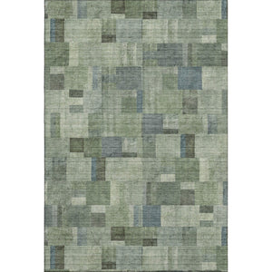HomeRoots 10' X 14' Stylish Geometric Washable Area Rug in Green, Blue & Gray – UV Protected for Durability! 653434