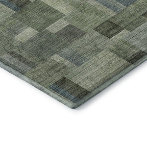 HomeRoots 10' X 14' Stylish Geometric Washable Area Rug in Green, Blue & Gray – UV Protected for Durability! 653434