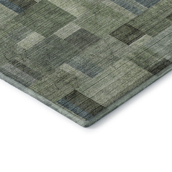 HomeRoots 10' X 14' Stylish Geometric Washable Area Rug in Green, Blue & Gray – UV Protected for Durability! 653434