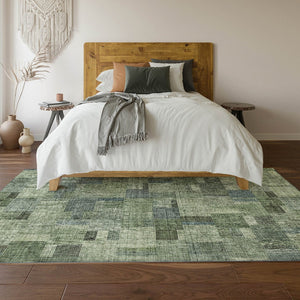 HomeRoots 10' X 14' Stylish Geometric Washable Area Rug in Green, Blue & Gray – UV Protected for Durability! 653434