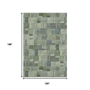 HomeRoots 10' X 14' Stylish Geometric Washable Area Rug in Green, Blue & Gray – UV Protected for Durability! 653434