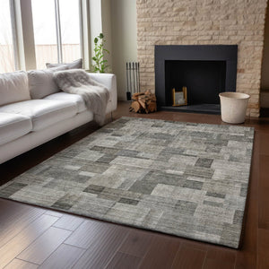 HomeRoots 5' X 8' Stylish Taupe, Charcoal & Beige Geometric Washable Area Rug with UV Protection & Durability 653436