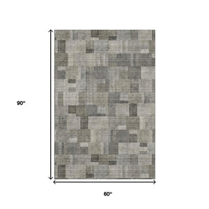 HomeRoots 5' X 8' Stylish Taupe, Charcoal & Beige Geometric Washable Area Rug with UV Protection & Durability 653436