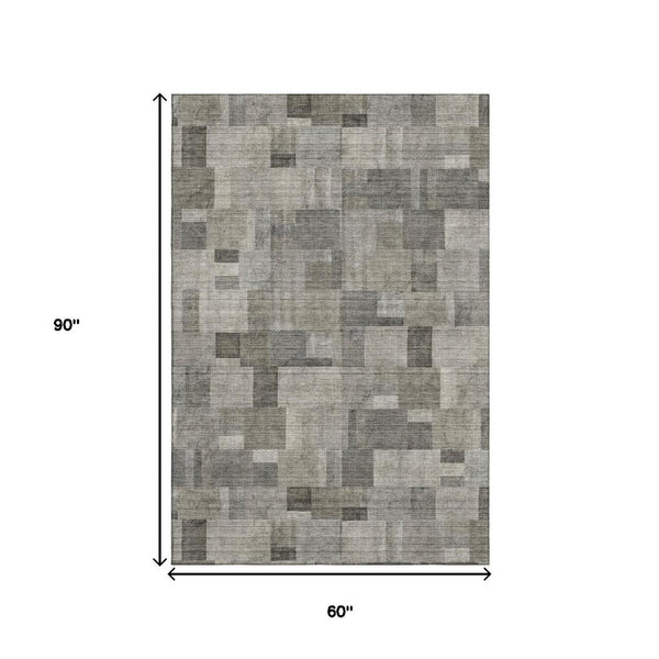 HomeRoots 5' X 8' Stylish Taupe, Charcoal & Beige Geometric Washable Area Rug with UV Protection & Durability 653436