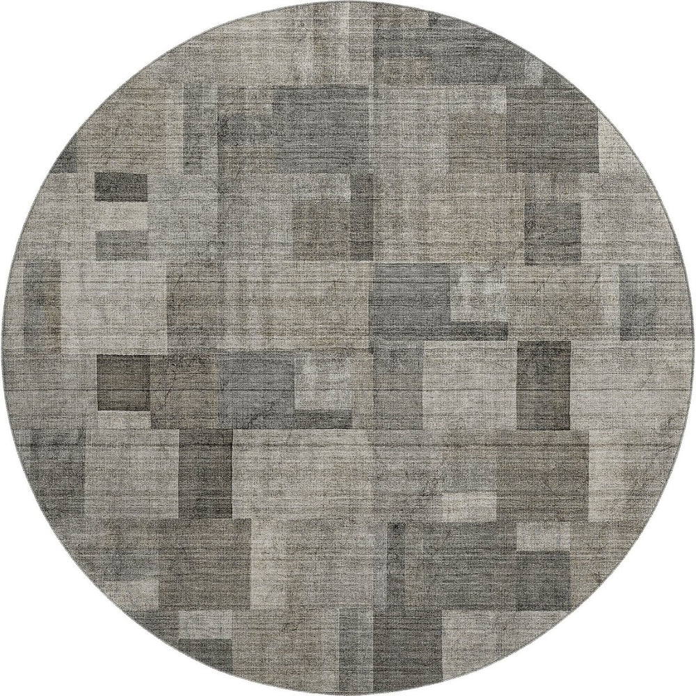 HomeRoots 8' Taupe Charcoal Beige Geometric Round Rug - Washable, UV Protected, Durable for Indoor & Outdoor Use 653437