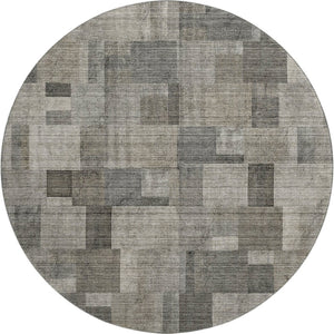 HomeRoots 8' Taupe Charcoal Beige Geometric Round Rug - Washable, UV Protected, Durable for Indoor & Outdoor Use 653437