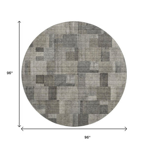 HomeRoots 8' Taupe Charcoal Beige Geometric Round Rug - Washable, UV Protected, Durable for Indoor & Outdoor Use 653437