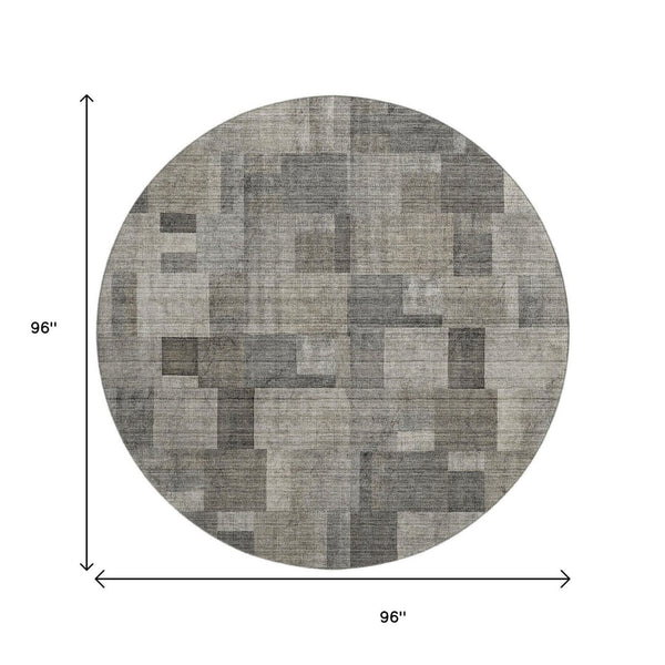 HomeRoots 8' Taupe Charcoal Beige Geometric Round Rug - Washable, UV Protected, Durable for Indoor & Outdoor Use 653437