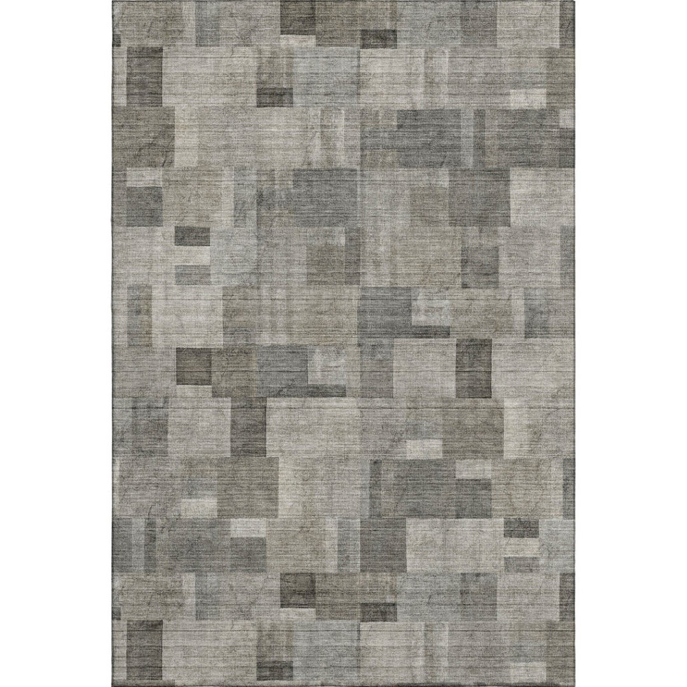 HomeRoots 8' X 10' Taupe Charcoal Beige Geometric Washable Area Rug – Stylish, Stain-Resistant & UV Protected! 653438
