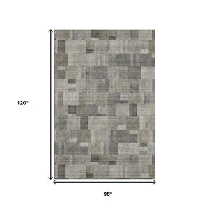 HomeRoots 8' X 10' Taupe Charcoal Beige Geometric Washable Area Rug – Stylish, Stain-Resistant & UV Protected! 653438