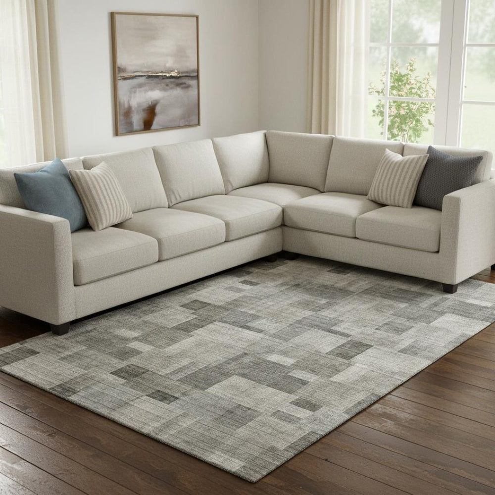 HomeRoots 9' X 12' Stylish Taupe Charcoal Beige Geometric Area Rug - Washable, UV Protected, Kid & Pet Friendly! 653439