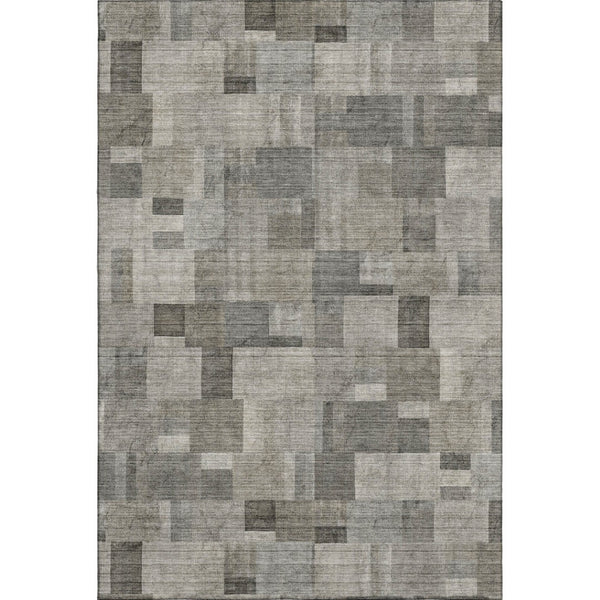 HomeRoots 9' X 12' Stylish Taupe Charcoal Beige Geometric Area Rug - Washable, UV Protected, Kid & Pet Friendly! 653439